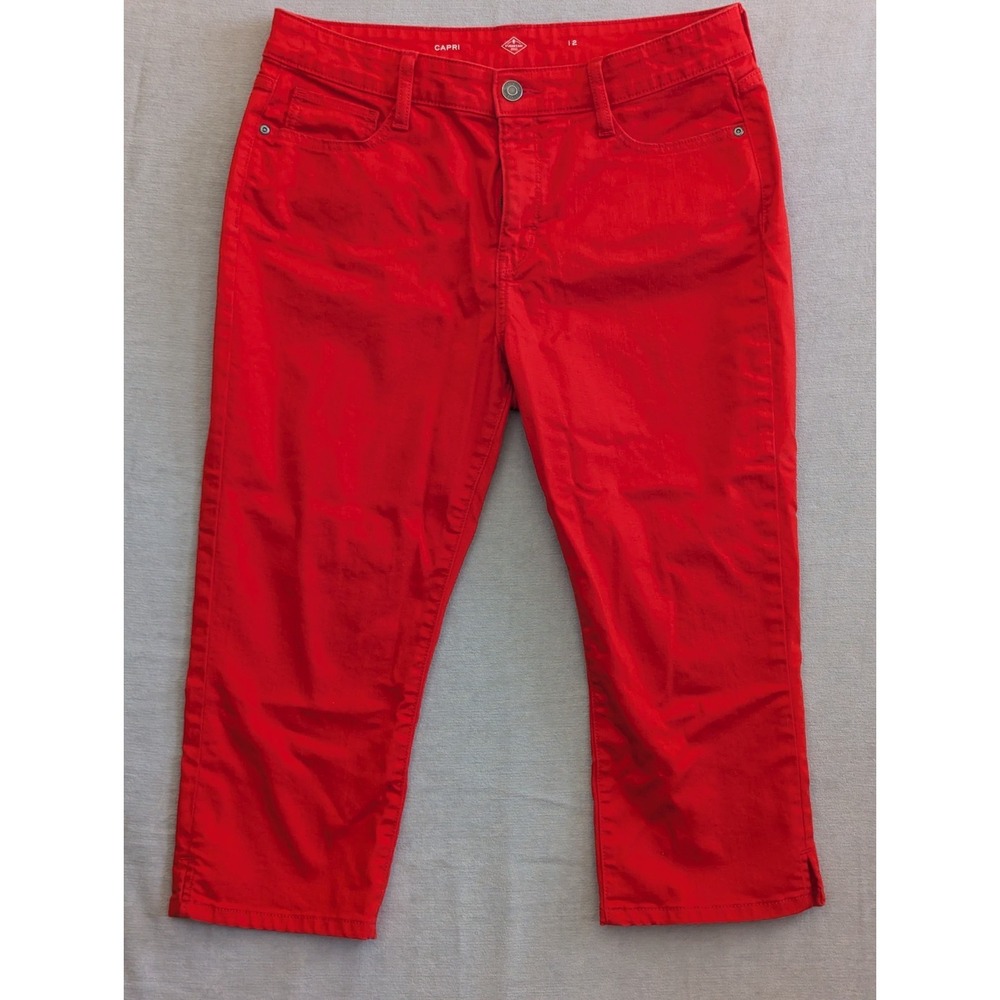 St John's Bay Red Capri Pants Size 12 Stretch Mid Rise Cotton Blend Casual